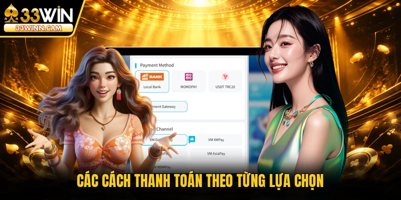 Các cách thanh toán theo từng lựa chọn